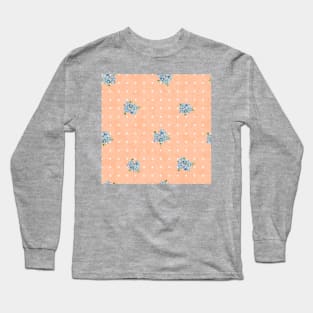 Blue Forget Me Nots Polka Dots on Peach Fuzz Abstract Floral Long Sleeve T-Shirt